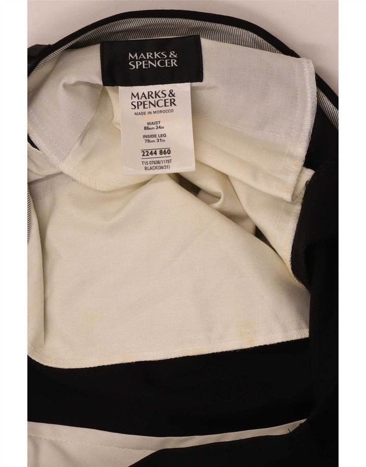 Marks & Spencer Mens Pegged Suit Trousers W34 L31 Black Polyester