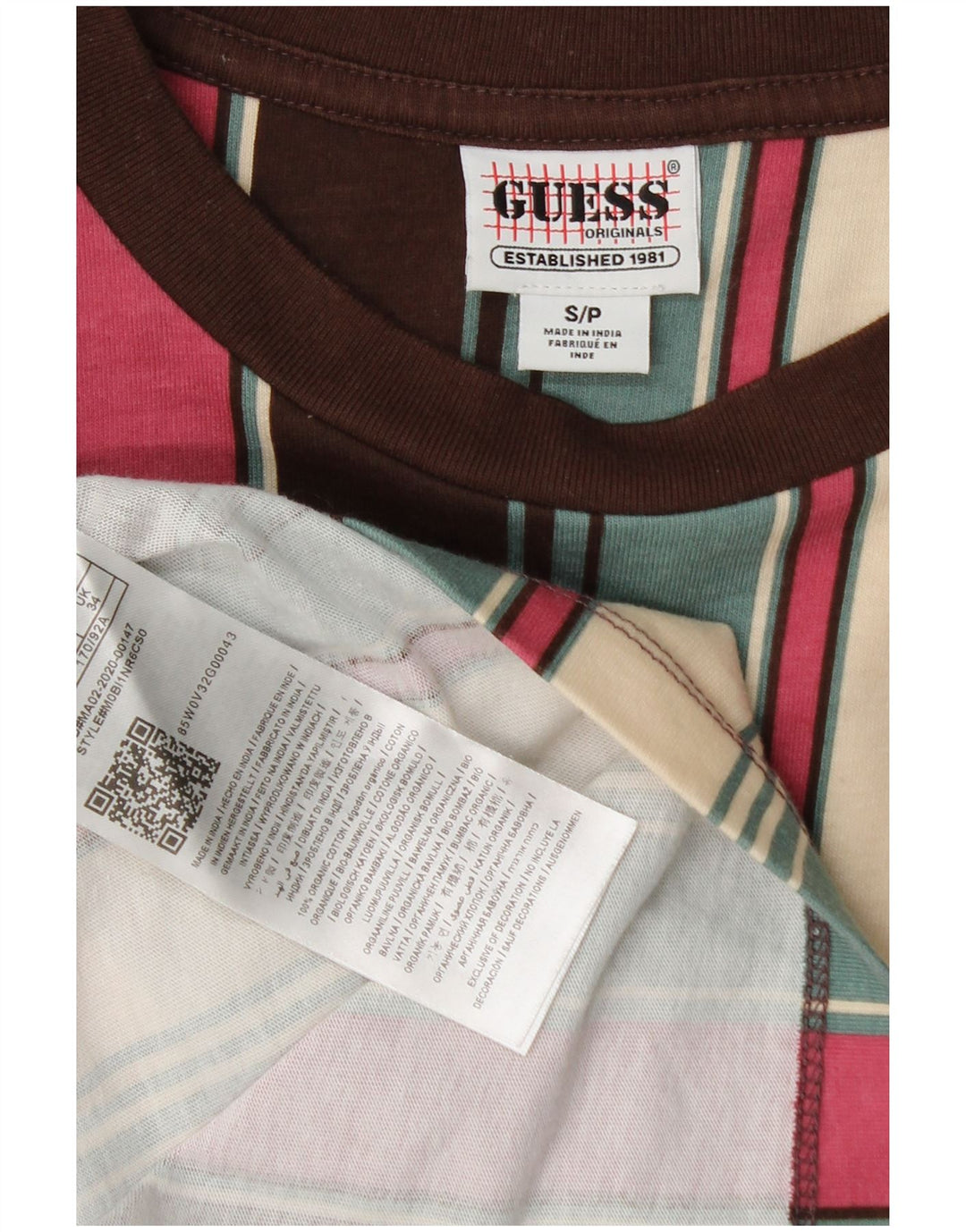 GUESS Mens T-Shirt Top Small Multicoloured Striped Cotton