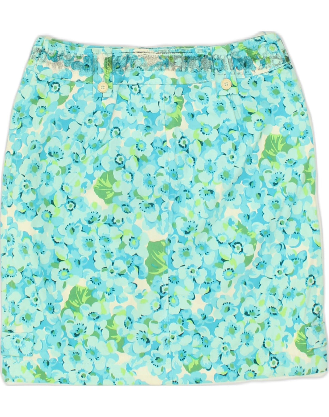 MARELLA Womens Pencil Skirt IT 40 Small W28  Turquoise Floral Cotton | Vintage Marella | Thrift | Second-Hand Marella | Used Clothing | Messina Hembry 
