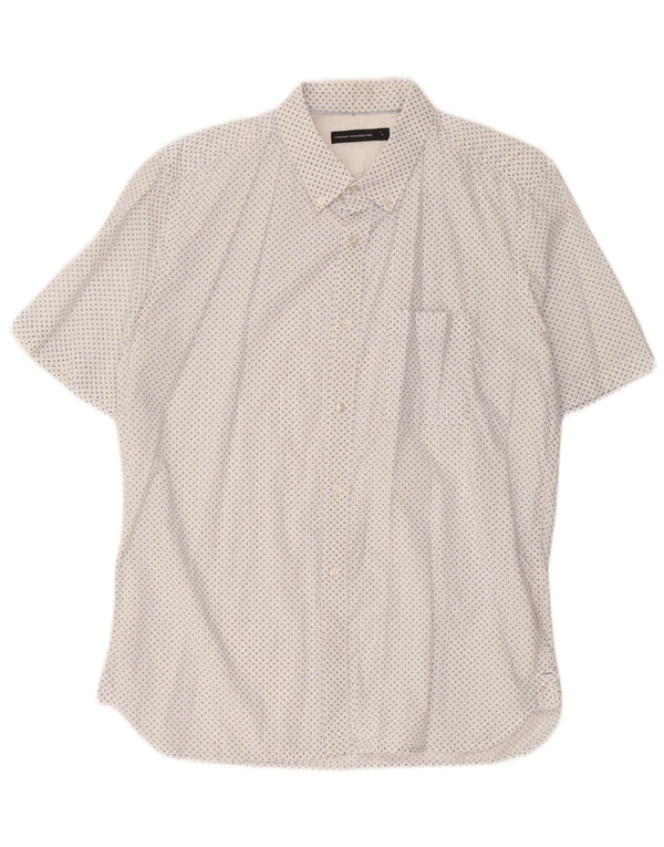 French Connection Mens Short Sleeve Shirt Large White Floral Cotton