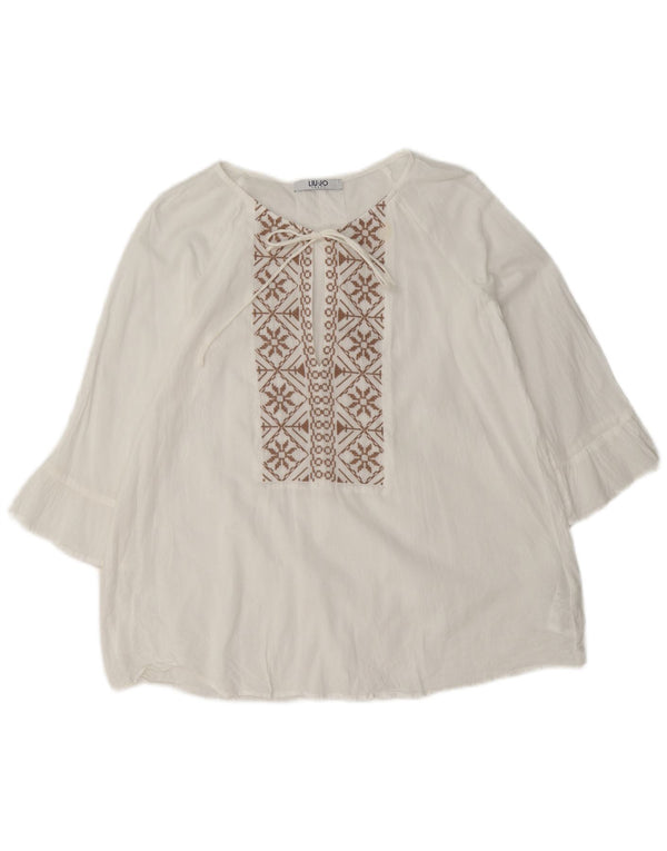 Liu Jo Womens 3/4 Sleeve Blouse Top IT 40 Small White Fair Isle Cotton