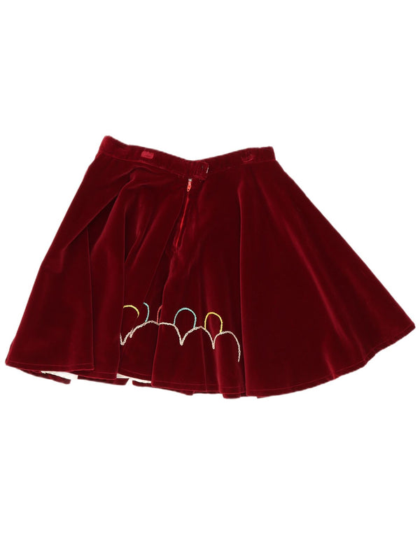 Saia circular feminina vintage W25 XS vermelho geométrico retrô