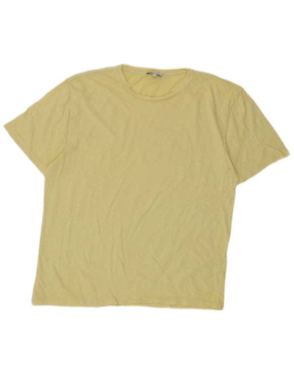 Reiss Mens T-Shirt Top Large Yellow Cotton