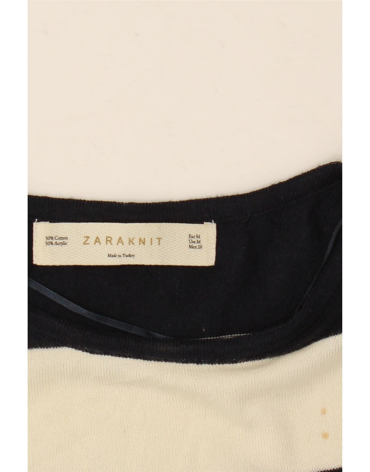 Zara Womens Oversized 1/2 Sleeve Blouse Top UK 12 Medium White Striped