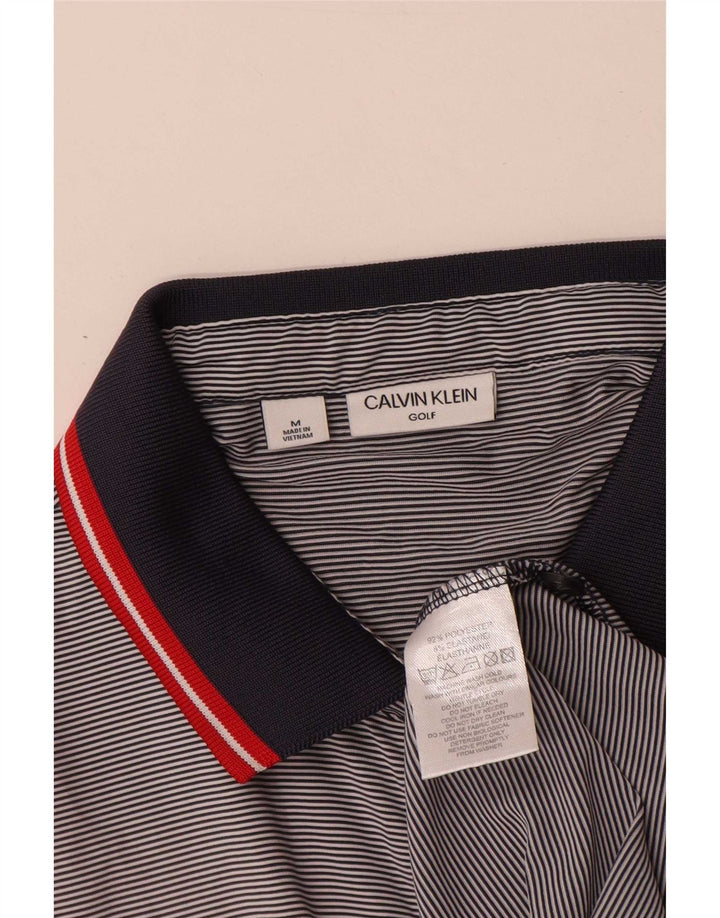 Calvin Klein Mens Polo Shirt Medium Grey Pinstripe Polyester
