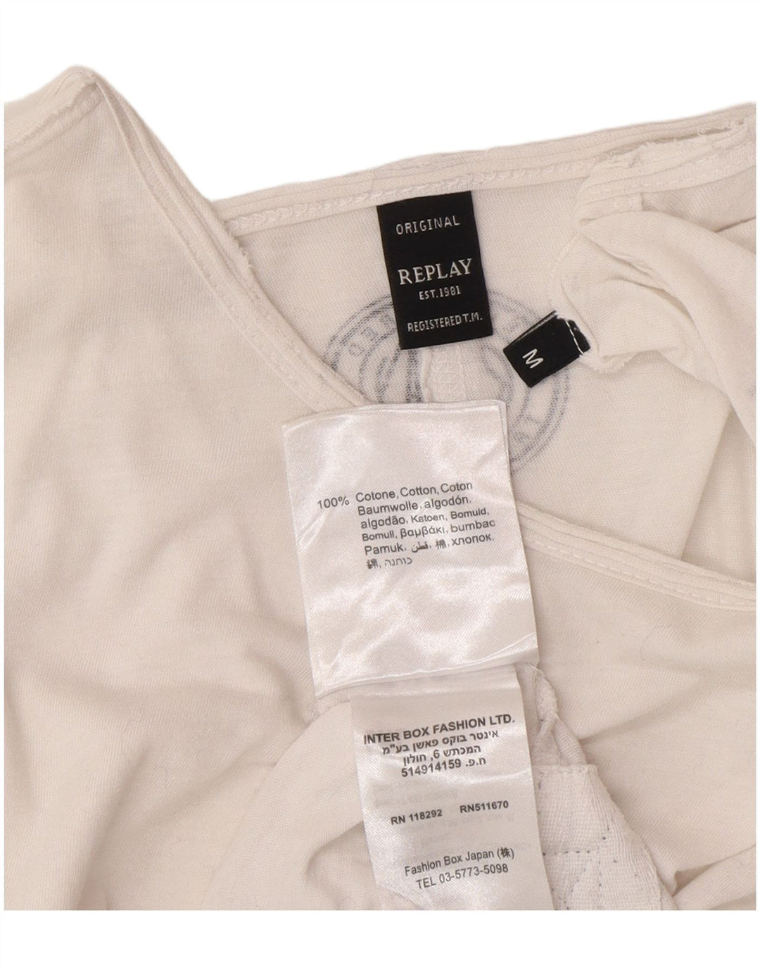 REPLAY Mens Top Long Sleeve Medium White Cotton