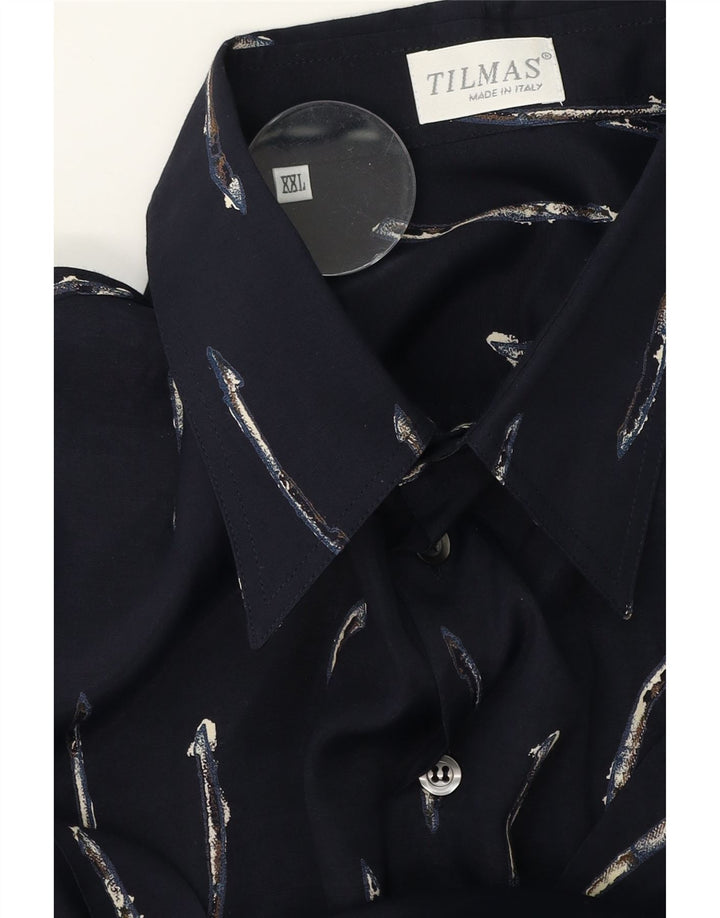TILMAS Mens Abstract Pattern Short Sleeve Shirt 2XL Navy Blue Vintage Tilmas and Second-Hand Tilmas from Messina Hembry 