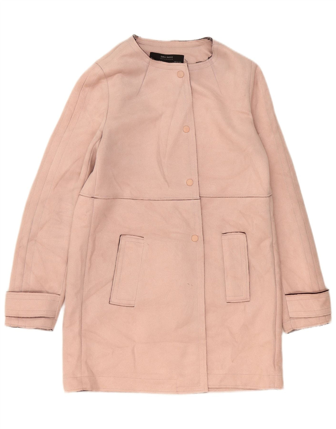 Zara Dame imiteret ruskind Overfrakke UK 14 Medium Pink Polyester