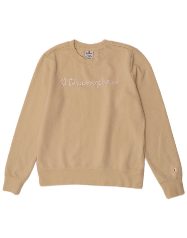 Champion Dame Grafisk Sweatshirt Jumper UK 12 Medium Gul Bomuld