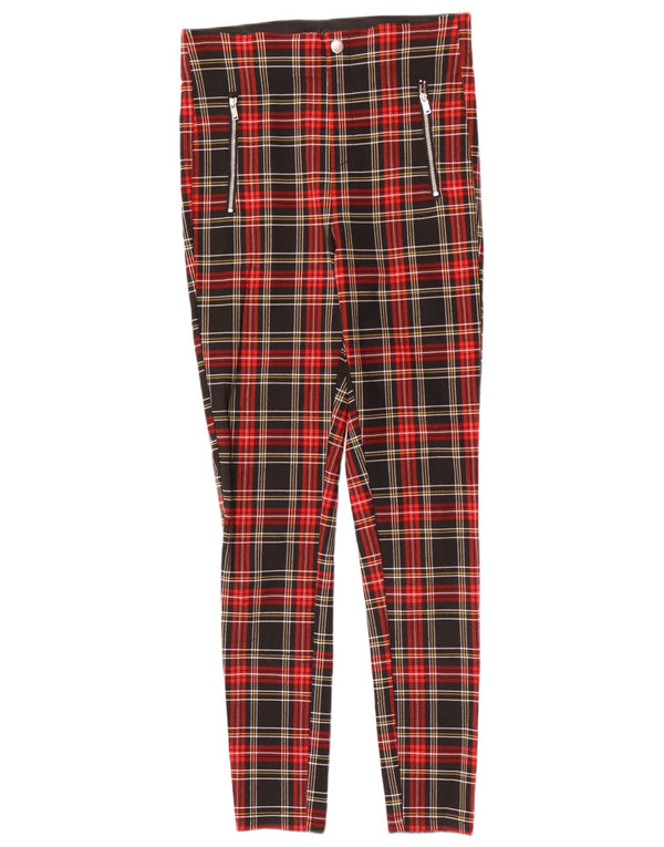 Zara Womens Skinny Casual Trousers Medium W28 L28 Red Check Viscose
