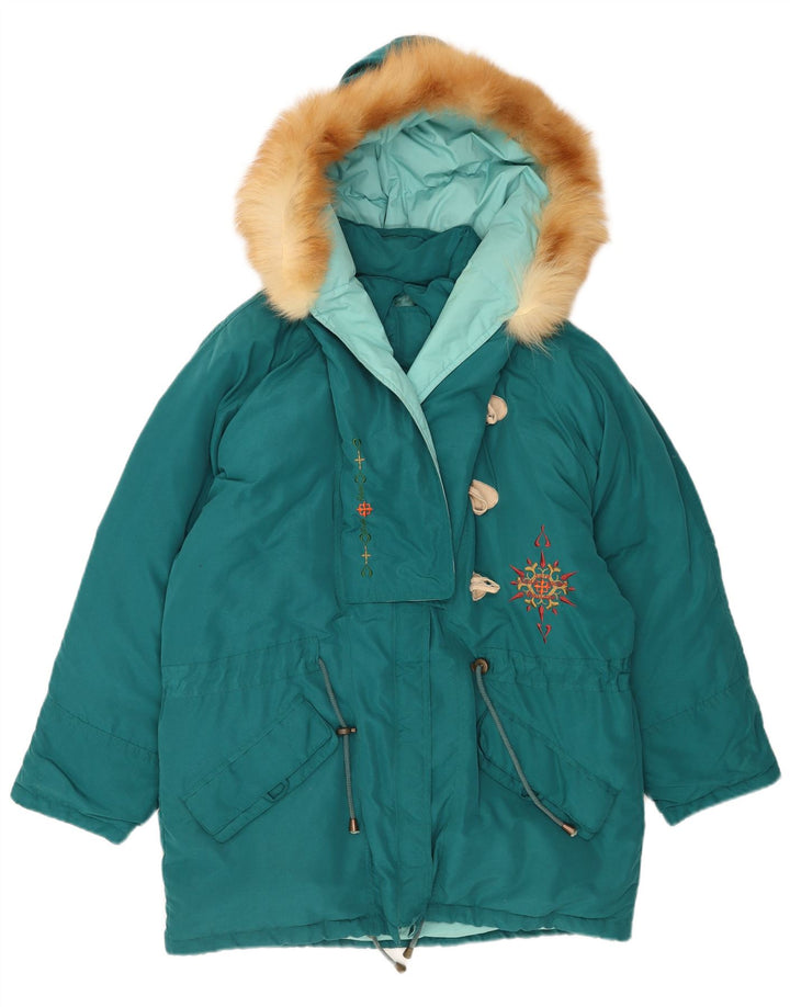 Vintage Womens Hooded Padded Jacket UK 18 XL Blue Polyester