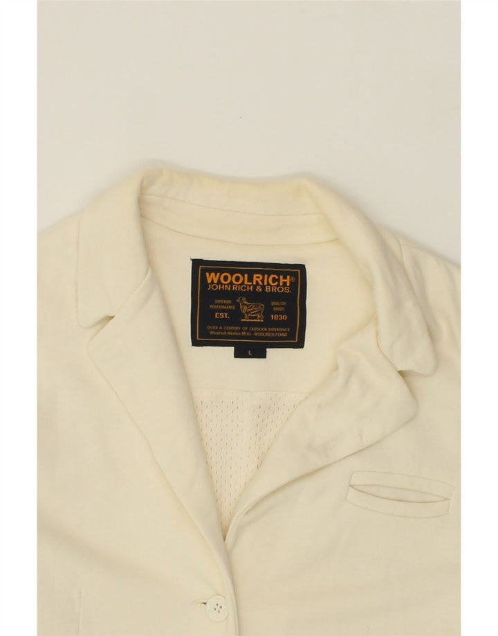 WOOLRICH Womens 3 Button Blazer Jacket UK 14 Large Off White Cotton Vintage Woolrich and Second-Hand Woolrich from Messina Hembry 