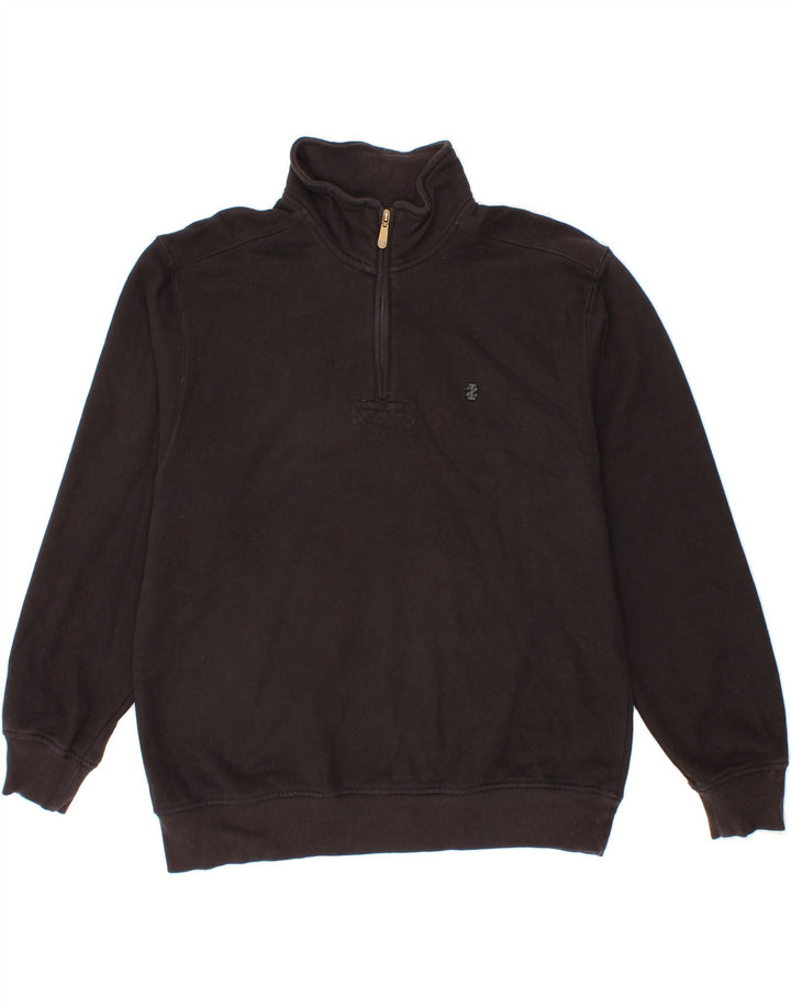 IZOD Mens Zip Neck Sweatshirt Jumper Large Black Cotton Vintage Izod and Second-Hand Izod from Messina Hembry 