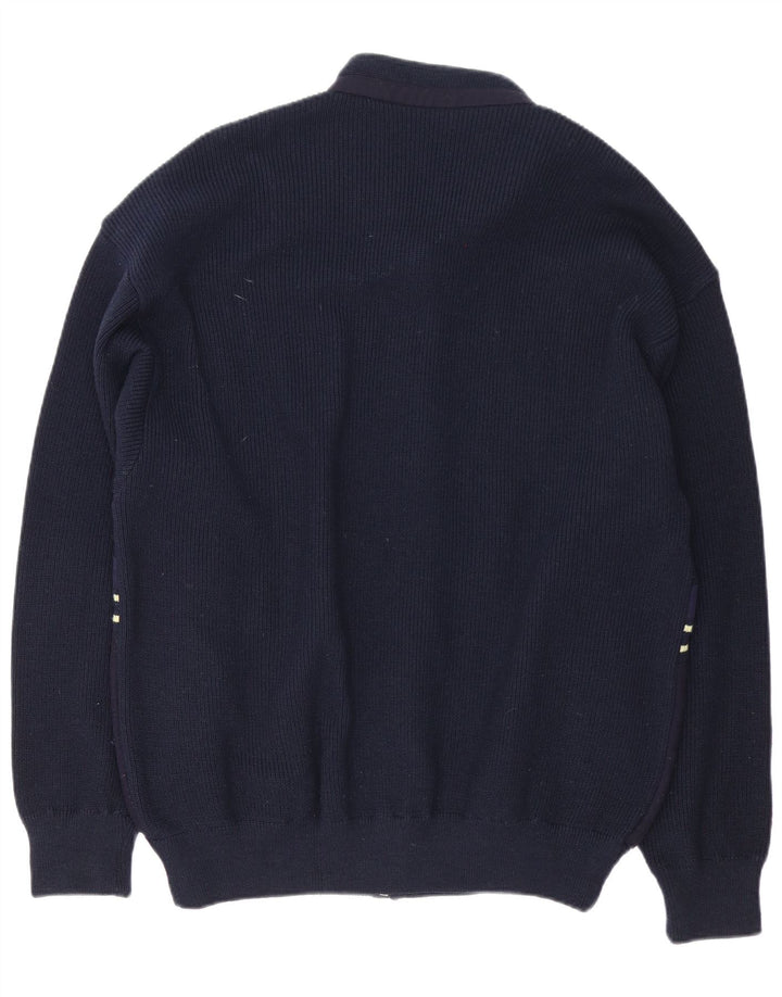 Loli Wolf Mens Regular Fit Cardigan Sweater Medium Navy Blue Wool