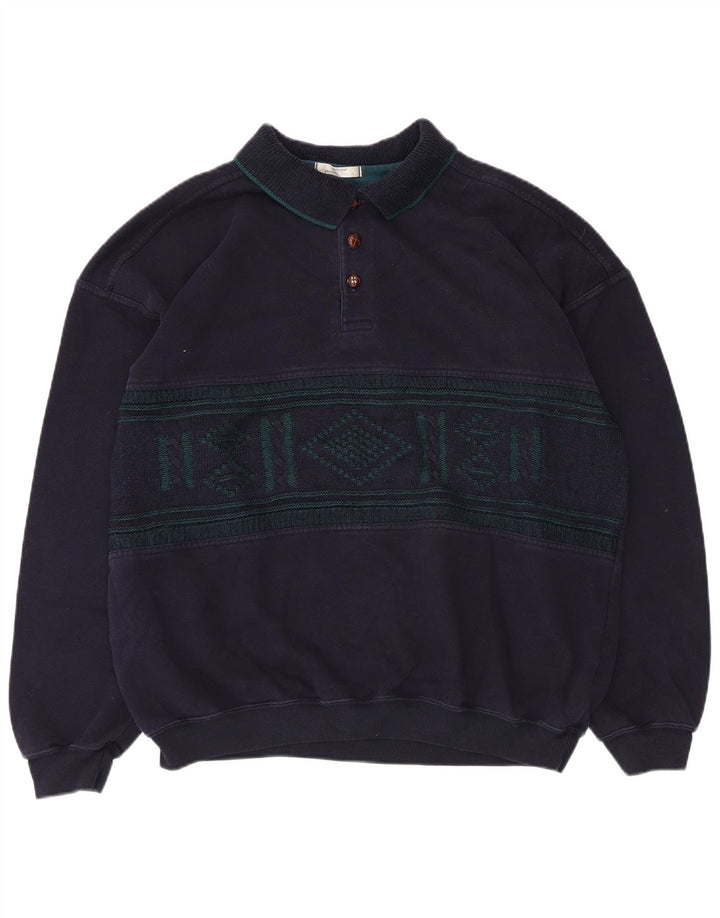 Marks & Spencer Sudadera tipo jersey para hombre, talla grande, azul marino, Argyle/Diamond