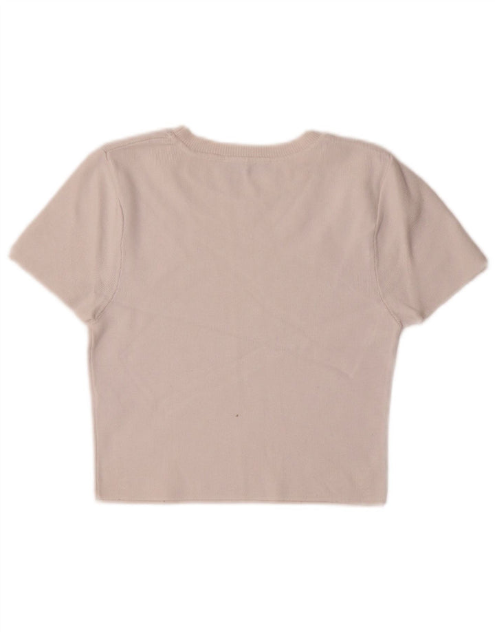 ZARA Womens Short Sleeve Crop Top UK 12 Medium Off White Viscose