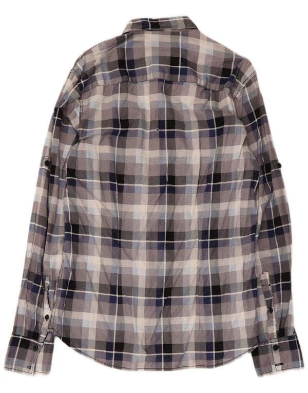 Fishbone Mens Slim Fit Flannel Shirt Medium Blue Check Cotton