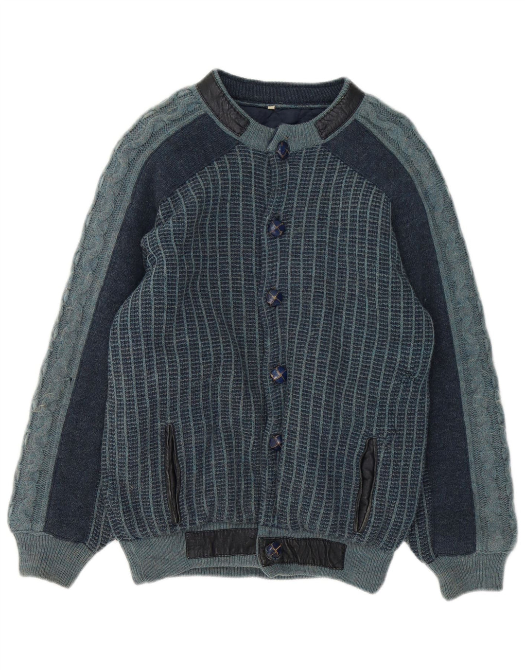 Vintage Mens Knit Bomber Jacket IT 48 Medium Navy Blue Striped Acrylic