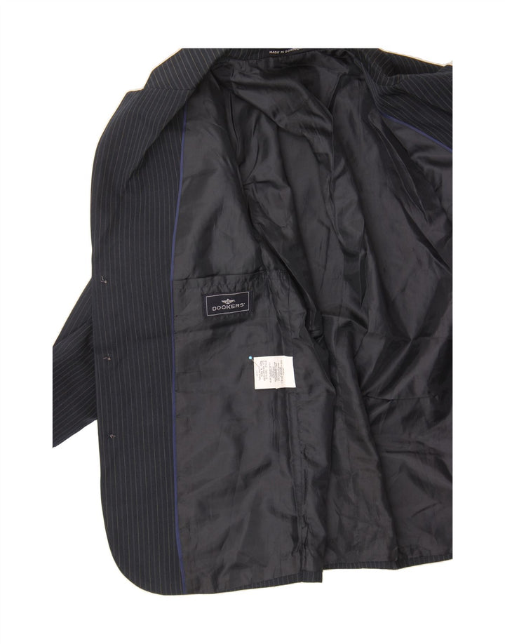 DOCKERS Boys 3 Button Blazer Jacket 7-8 Years Navy Blue Striped Polyester Vintage Dockers and Second-Hand Dockers from Messina Hembry 