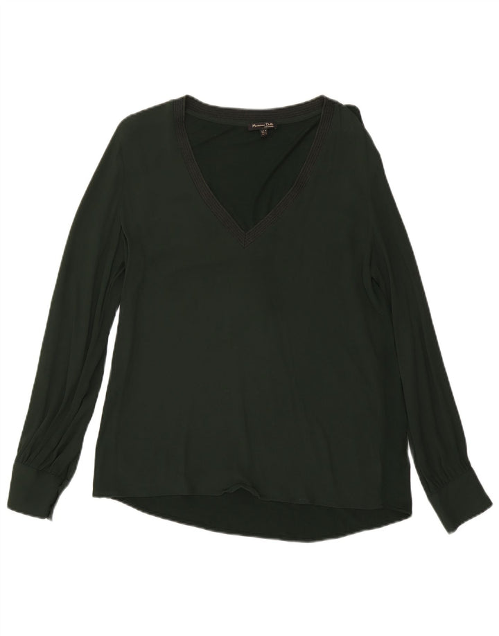 Massimo Dutti Womens Long Sleeve Blouse Top UK 14 Medium Green Viscose