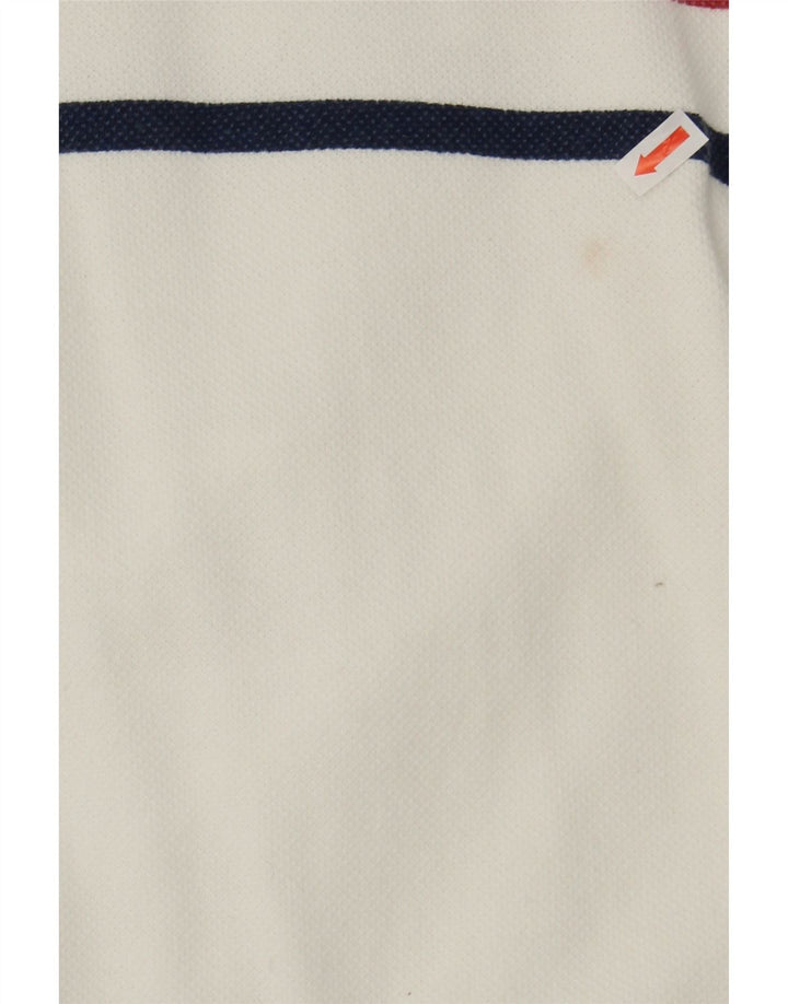 FAT FACE Womens Zip Neck Sweatshirt Jumper UK 14 Medium White Striped Vintage Fat Face and Second-Hand Fat Face from Messina Hembry 