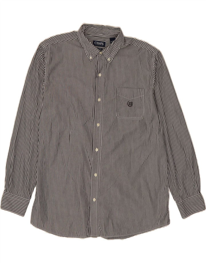 CHAPS Mens Easy Care Shirt XL Black Striped Cotton Vintage Chaps and Second-Hand Chaps from Messina Hembry 