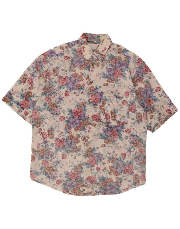 Vintage Mens Short Sleeve Shirt Medium Multicoloured Floral Retro