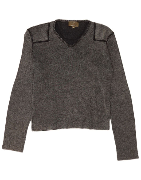 Calvin Klein Jeans Womens Crop V-Neck Jumper Sweater UK 14 Medium Grey Wool