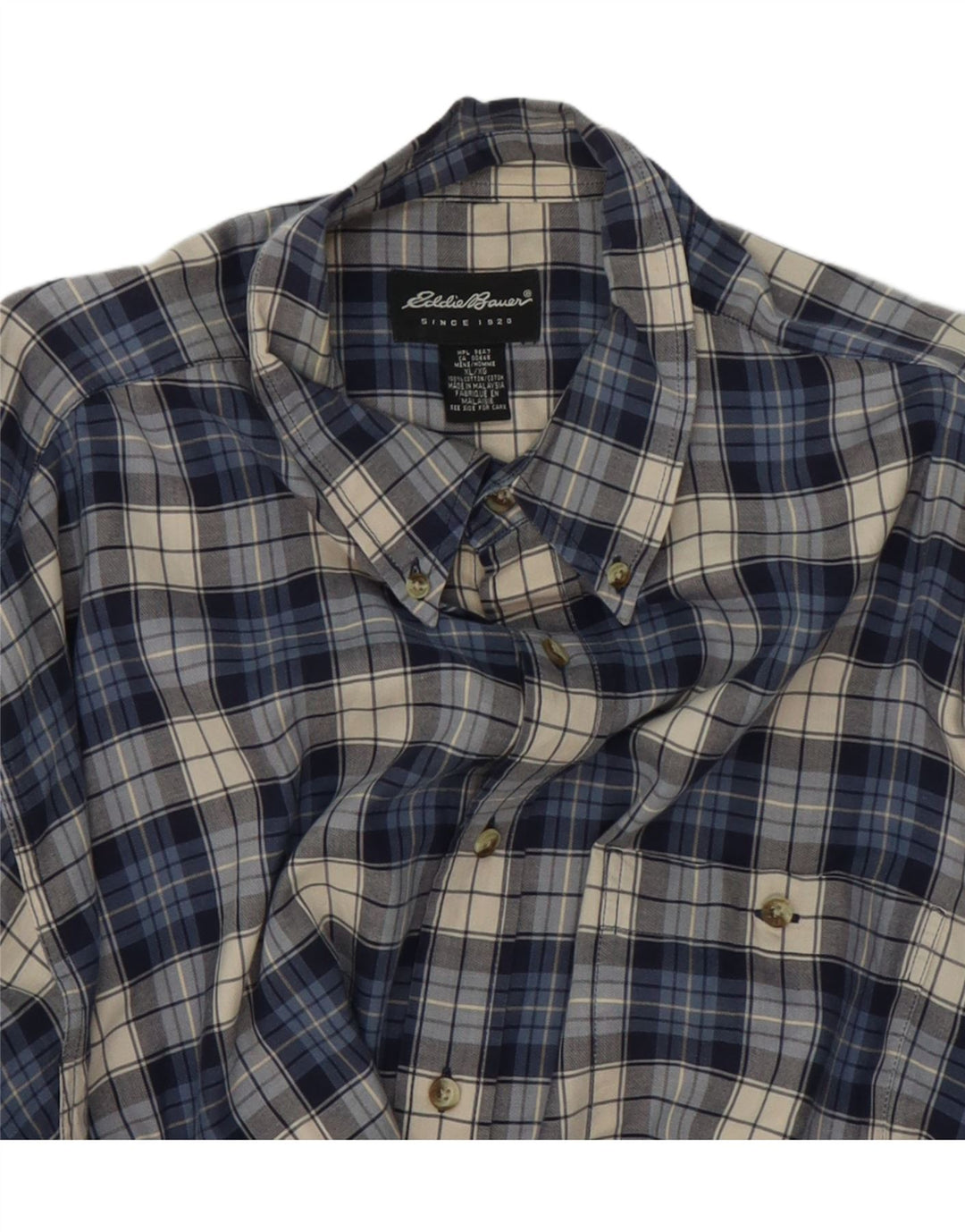 EDDIE BAUER Mens Shirt XL Navy Blue Check Cotton Vintage Eddie Bauer and Second-Hand Eddie Bauer from Messina Hembry 
