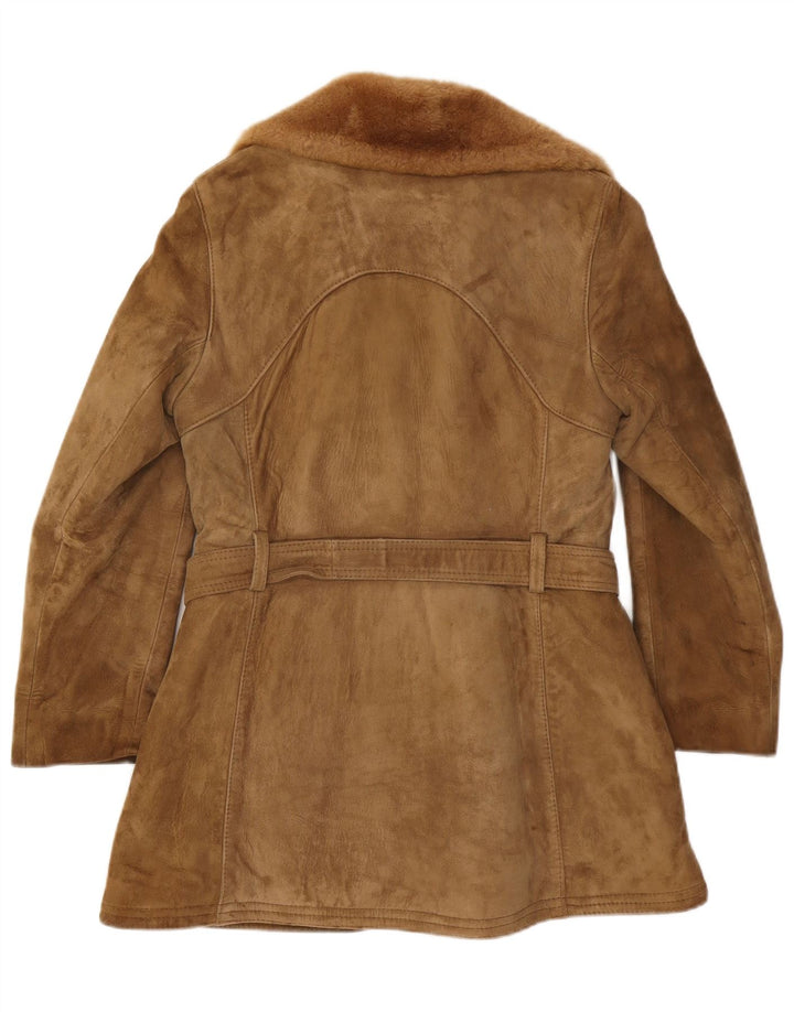 manteau en peau de mouton vintage femme UK 12 Beige moyen
