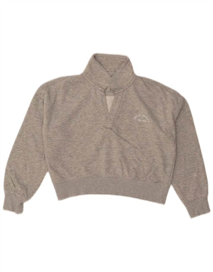 Jack Wills Womens Crop Oversized Sweatshirt Jumper UK 8 Small Grey Flecked