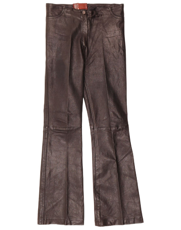 Pantalones de cuero acampanados vintage para mujer W28 L30 Negro