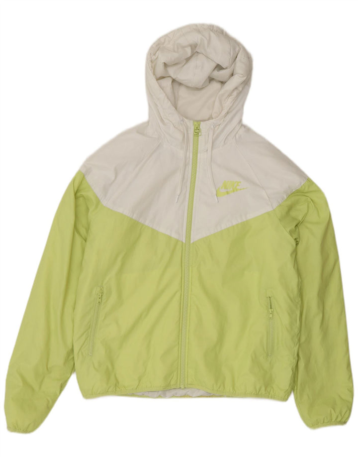 NIKE Mens Hooded Bomber Jacket UK 38 Medium Green Colourblock Polyester