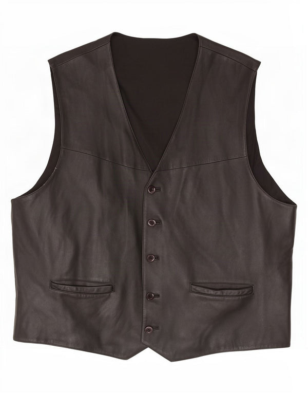 Chaleco de cuero vintage para hombre Reino Unido 42 XL Negro