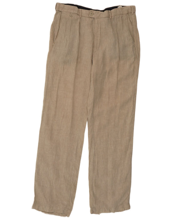Marks & Spencer Mens Blue Harbour Straight Casual Trousers W38 L33 Beige