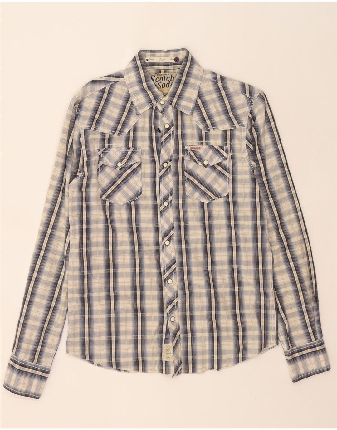 SCOTCH & SODA Mens Shirt Small Beige Check Cotton Vintage Scotch & Soda and Second-Hand Scotch & Soda from Messina Hembry 