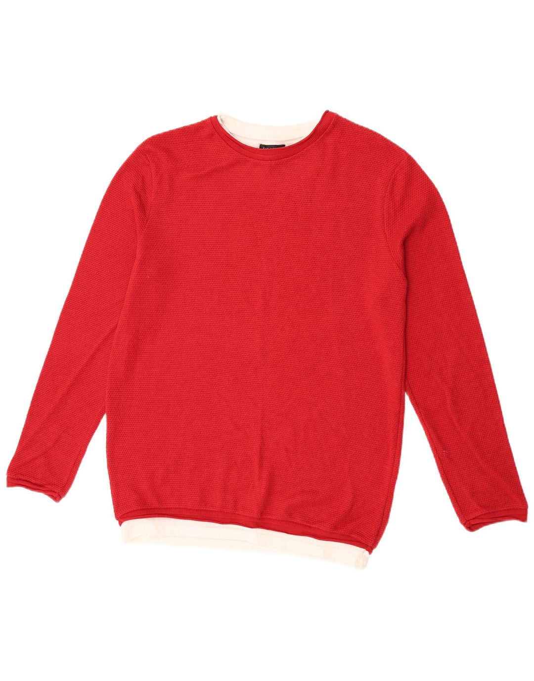 Zara Mens Crew Neck Jumper Sweater Medium Red Colourblock Cotton