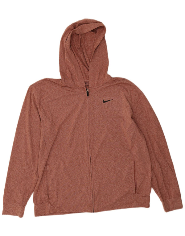 Nike Herre Dri Fit Standard Hættetrøje Sweater med lynlås Large Rød Flecked Polyester