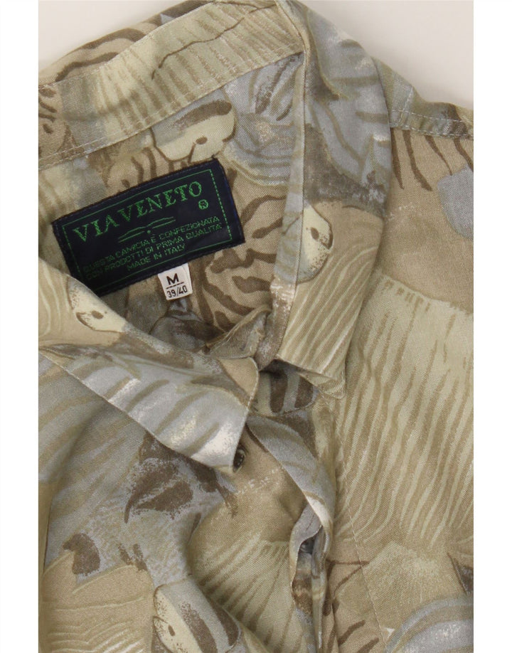 VIA VENETO Mens Graphic Shirt Size 39/40 Medium Khaki Vintage Via Veneto and Second-Hand Via Veneto from Messina Hembry 