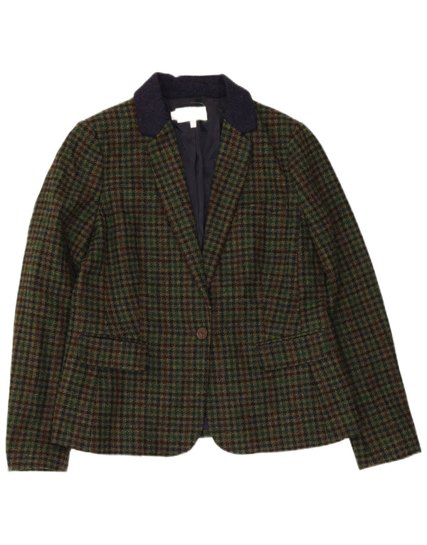 Jaqueta blazer feminina Hobbs com 1 botão, Reino Unido 14, grande, verde, houndstooth, lã