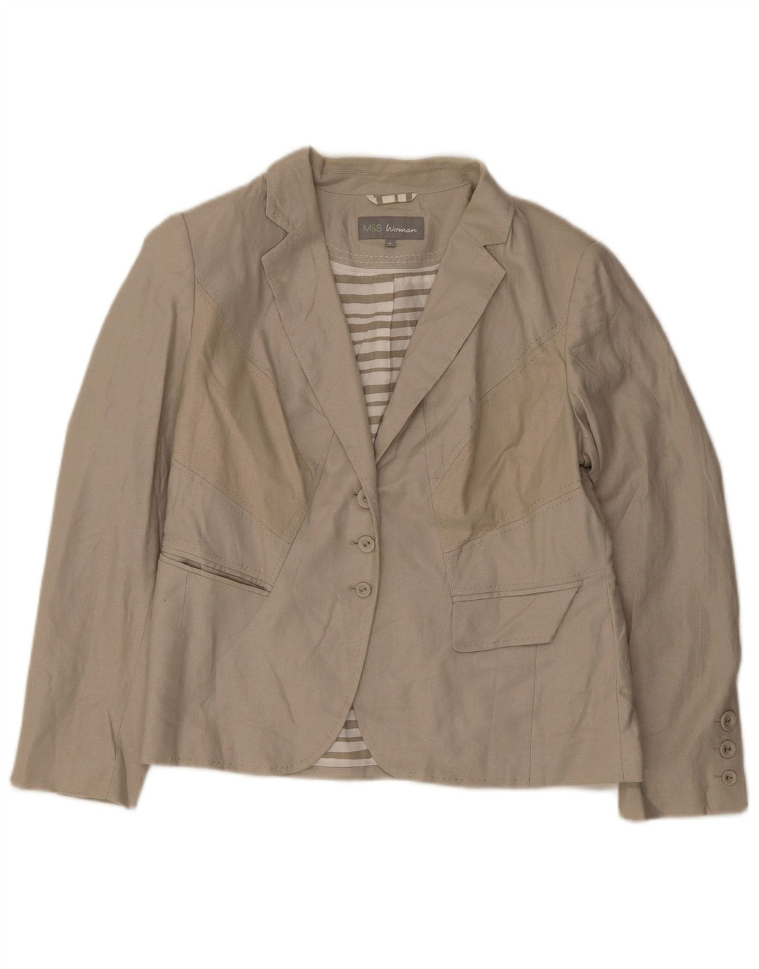 Marks & Spencer Womens 3 Button Blazer Jacket UK 16 Large Green Flax