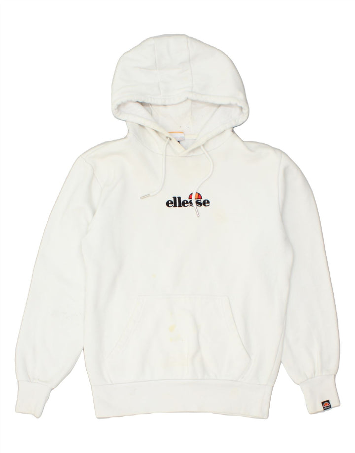 ELLESSE Womens Oversized Hoodie Jumper UK 10 Small White Cotton | Vintage Ellesse | Thrift | Second-Hand Ellesse | Used Clothing | Messina Hembry 