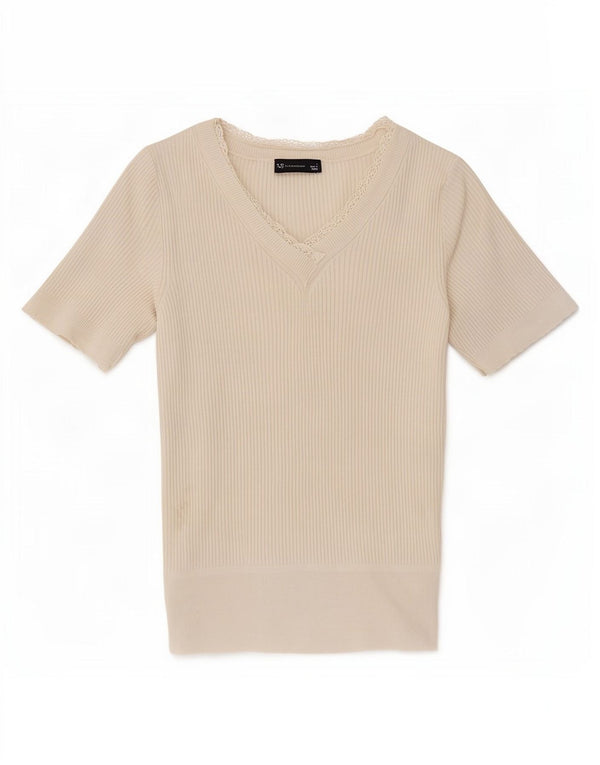 Marks & Spencer T-Shirt Femme Top UK 8 Petit Acrylique Blanc Cassé
