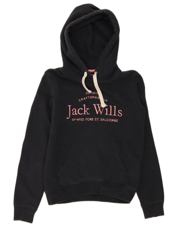 Jack Wills Womens Graphic Oversized Hoodie Jumper UK 4 XS Black Cotton
