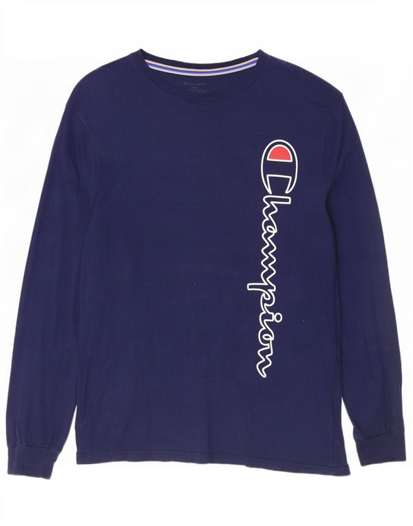 Champion Mens Graphic Top Long Sleeve Medium Navy Blue Cotton
