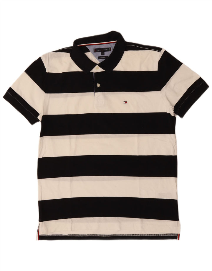 Tommy Hilfiger Mens Regular Fit Polo Shirt Medium Black Striped Cotton