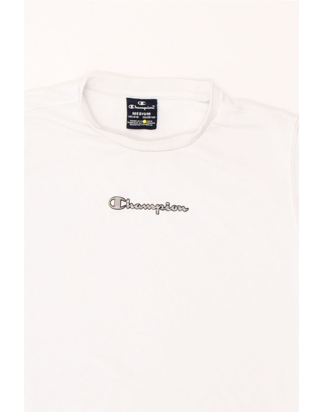 CHAMPION Boys Graphic Sweatshirt Jumper 9-10 Years Medium White Cotton Vintage Champion and Second-Hand Champion from Messina Hembry 