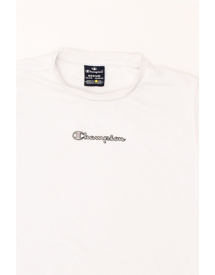 CHAMPION Boys Graphic Sweatshirt Jumper 9-10 Years Medium White Cotton Vintage Champion and Second-Hand Champion from Messina Hembry 