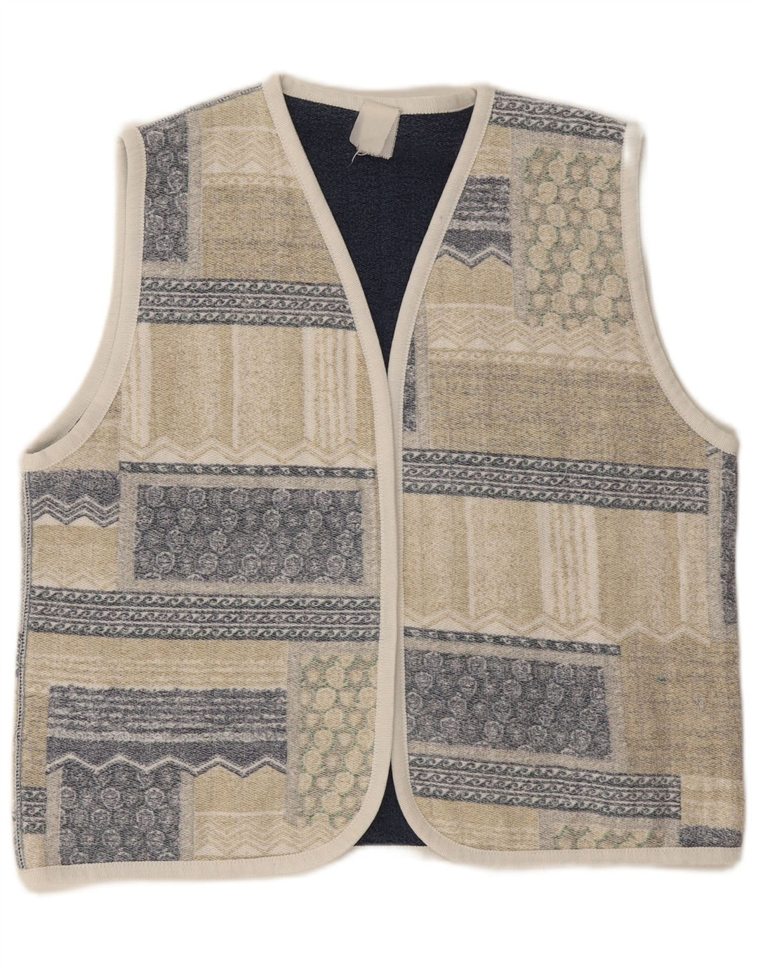 VINTAGE Gilet ouvert femme UK 18 XL Beige Patchwork
