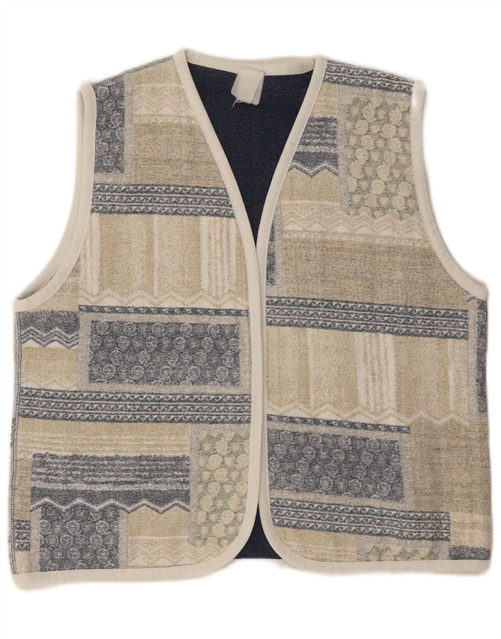 VINTAGE Gilet ouvert femme UK 18 XL Beige Patchwork